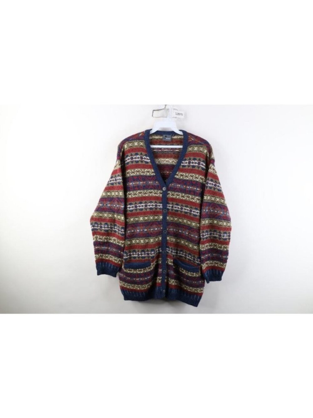Vtg 90s Streetwear Womens Petite Large Rainbow Fair Isle Knit Cardigan Sweater